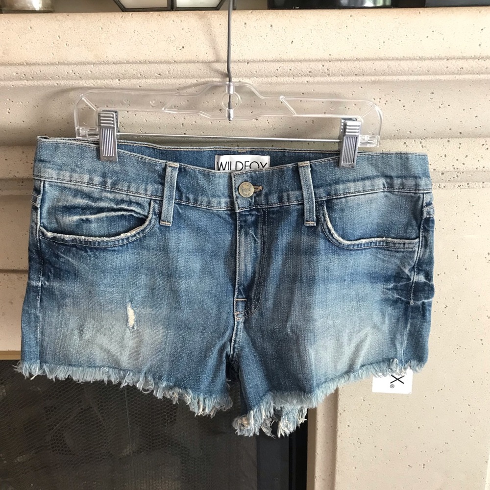 WILDFOX Mid Rise Cut-Off Denim Shorts